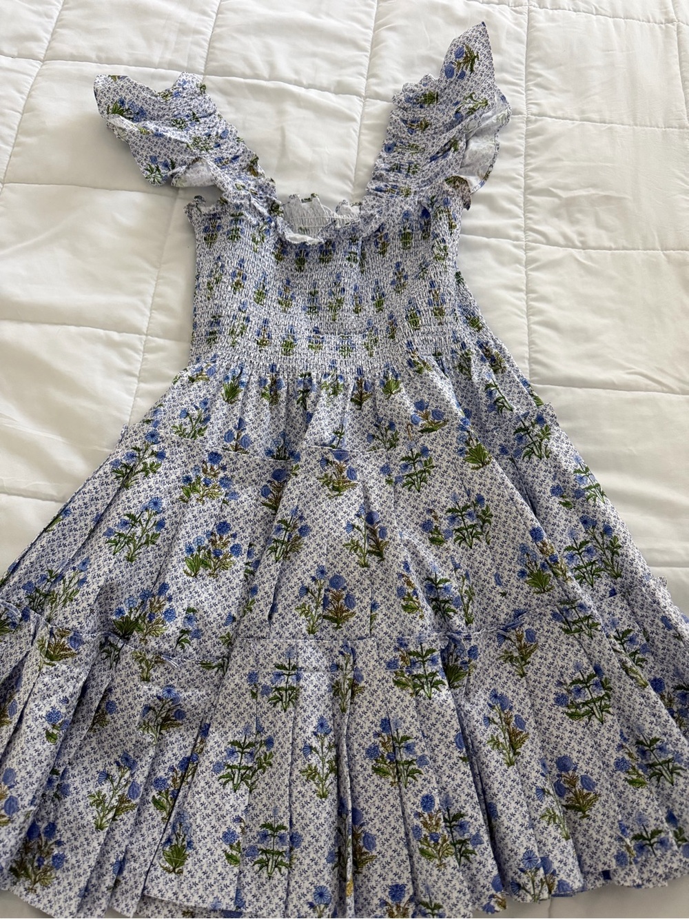 Hill House Light Blue Floral Smocked Square-Neck Mini Dress - Picture 3 of 7
